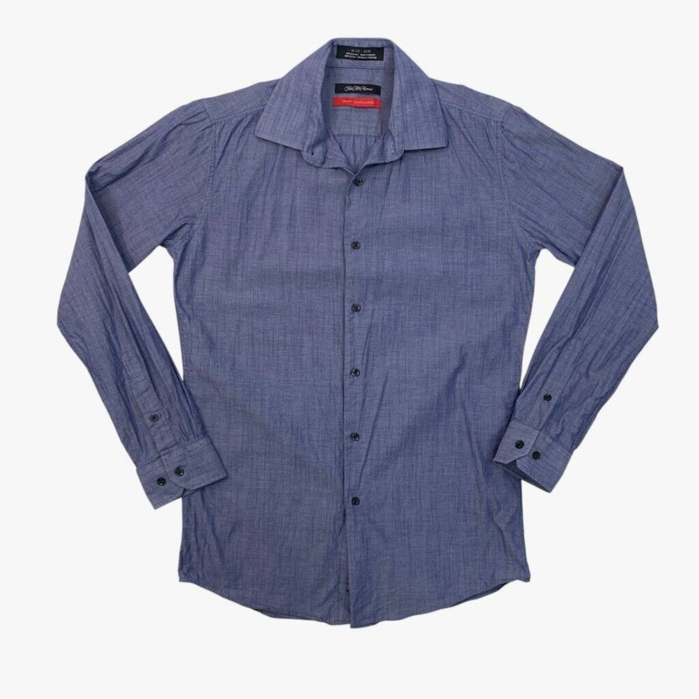 Saks Fifth Avenue Shirt Mens 14.5 Trim Fit Blue Jay Cotton Long Sleeve